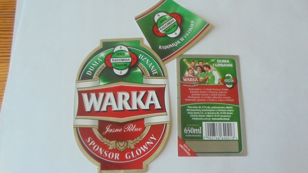 Etykieta piwna Warka - Radomiak Radom
