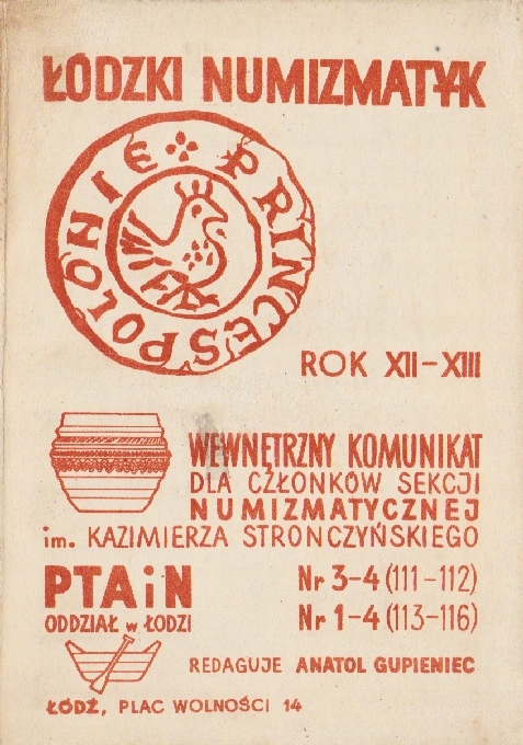 ŁÓDZKI NUMIZMATYK. WEWNĘTRZNY... R. 12-13 1973/74