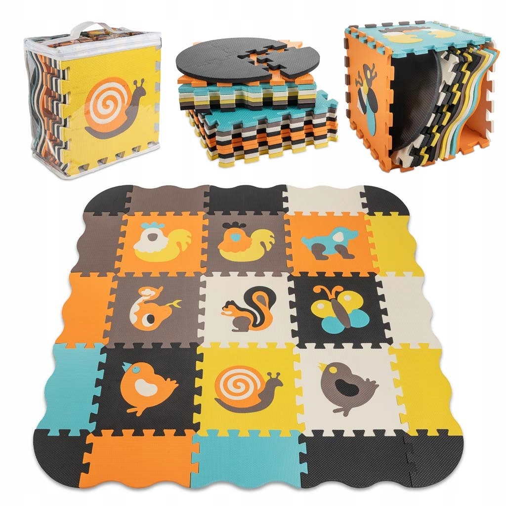 Mata edukacyjna piankowa puzzle zwierzątka kolorowa 114 x 114 cm 25 element