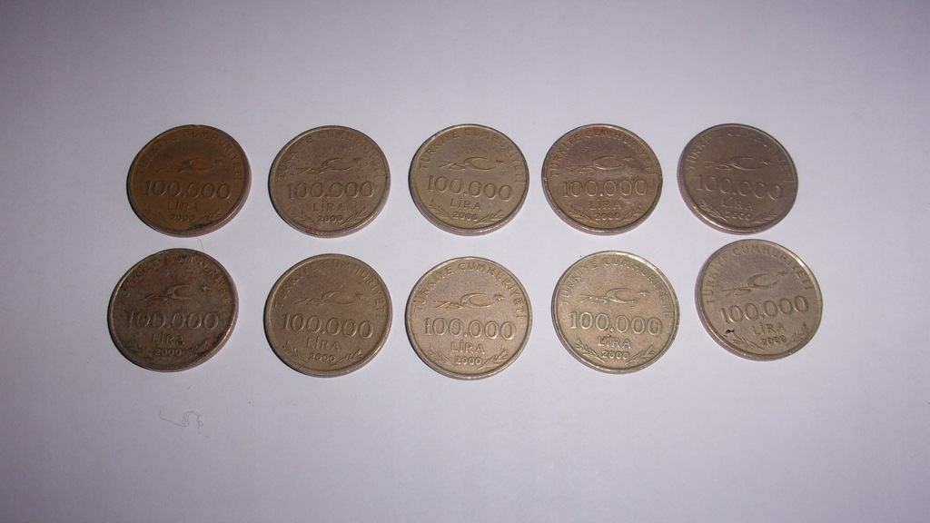 100.000 lira Turcja 10 monet 2000 rok od 1,00 zł !