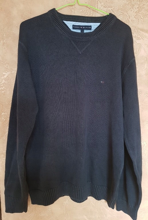 Tommy Hilfiger Sweter Męski Granat Logo L Gruby