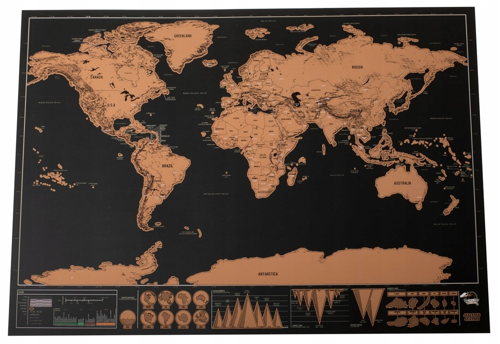 Mapa całej ziemi kontyn zdrapka 42x 30cm Licytacja