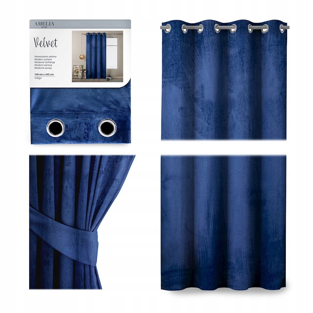 AmeliaHome Zasłona okienna Velvet INDIGO 140x245