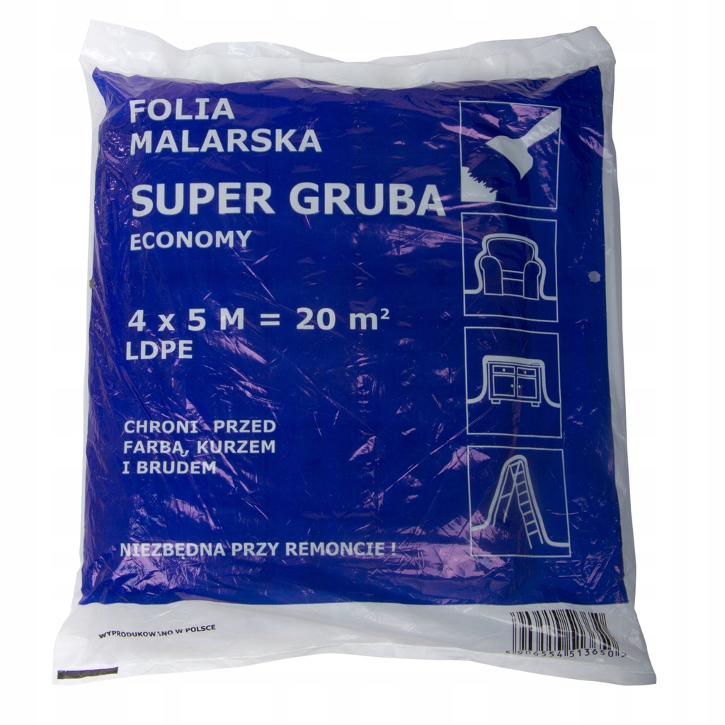 FOLIA MALARSKA HDPE 4*5M, CIENKA (GRUBOŚĆ: OK.7 MI