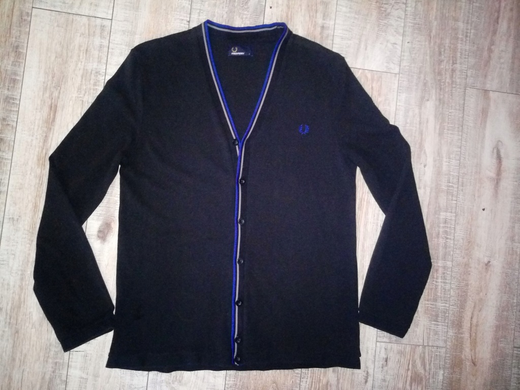 FRED PERRY # BAWEŁNIANY SWETER MĘSKI GRANATOWY # L