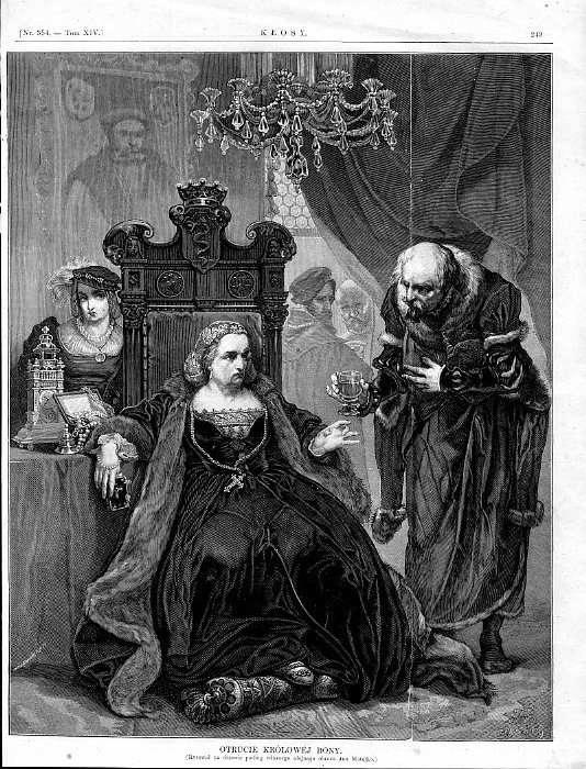 drzeworyt 1872 Jan Matejko: Otrucie królowej Bony, Bar we Włoszech