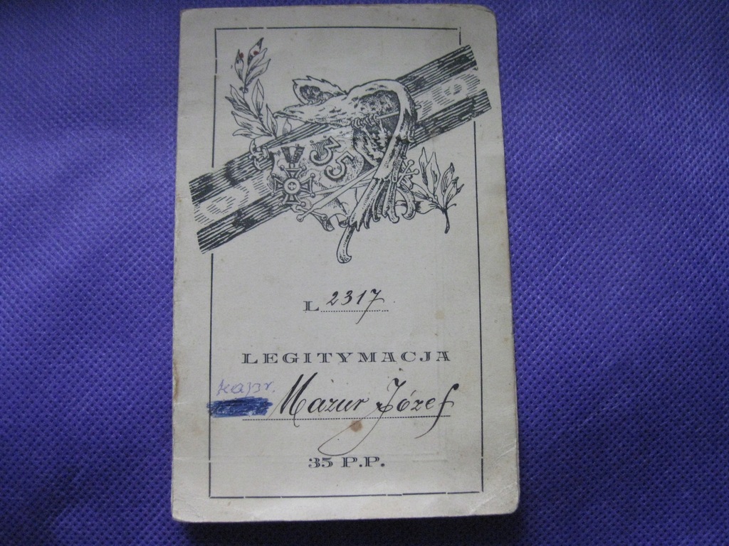 Legitymacja Odznaki - 35 PUŁK PIECHOTY 1933 R.