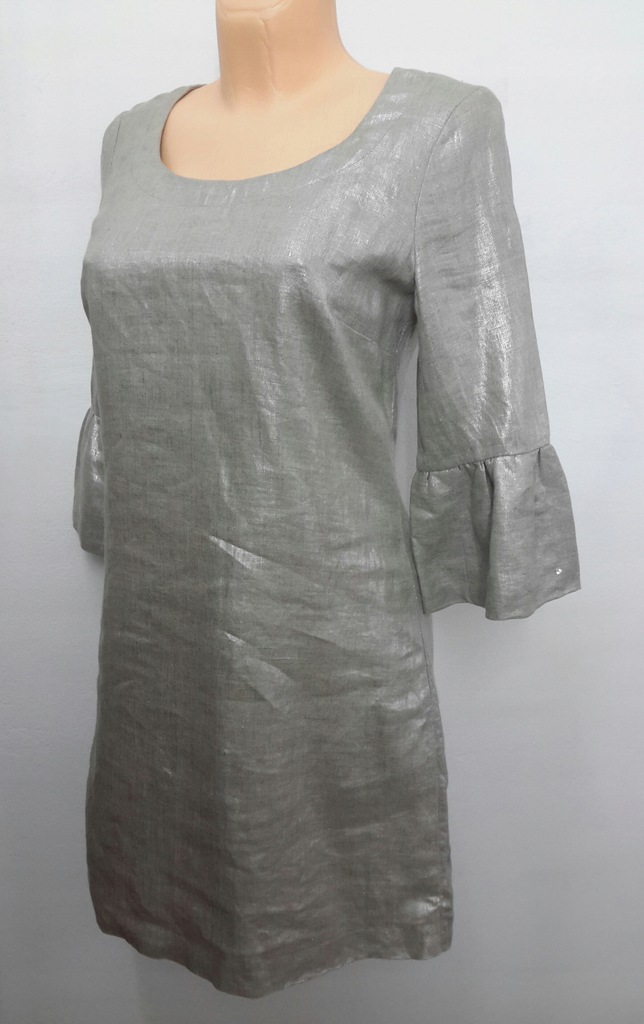 Oasis srebrzysta lniana sukienka wieczorowa M 10