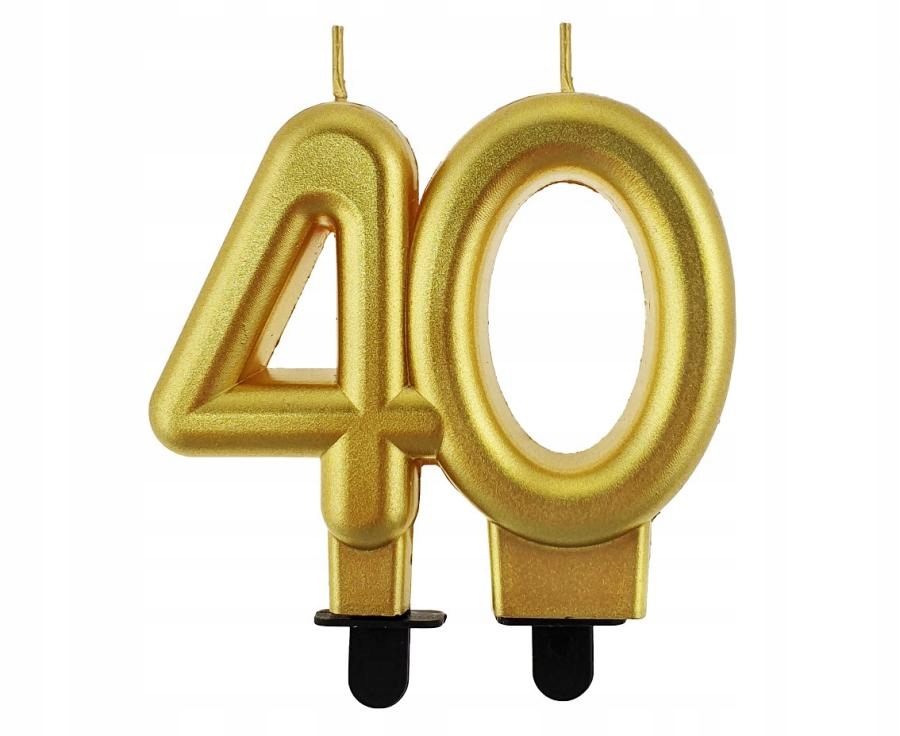 Świeczka na 40 czterdziestkę cyfra urodzinowa złota tort urodziny