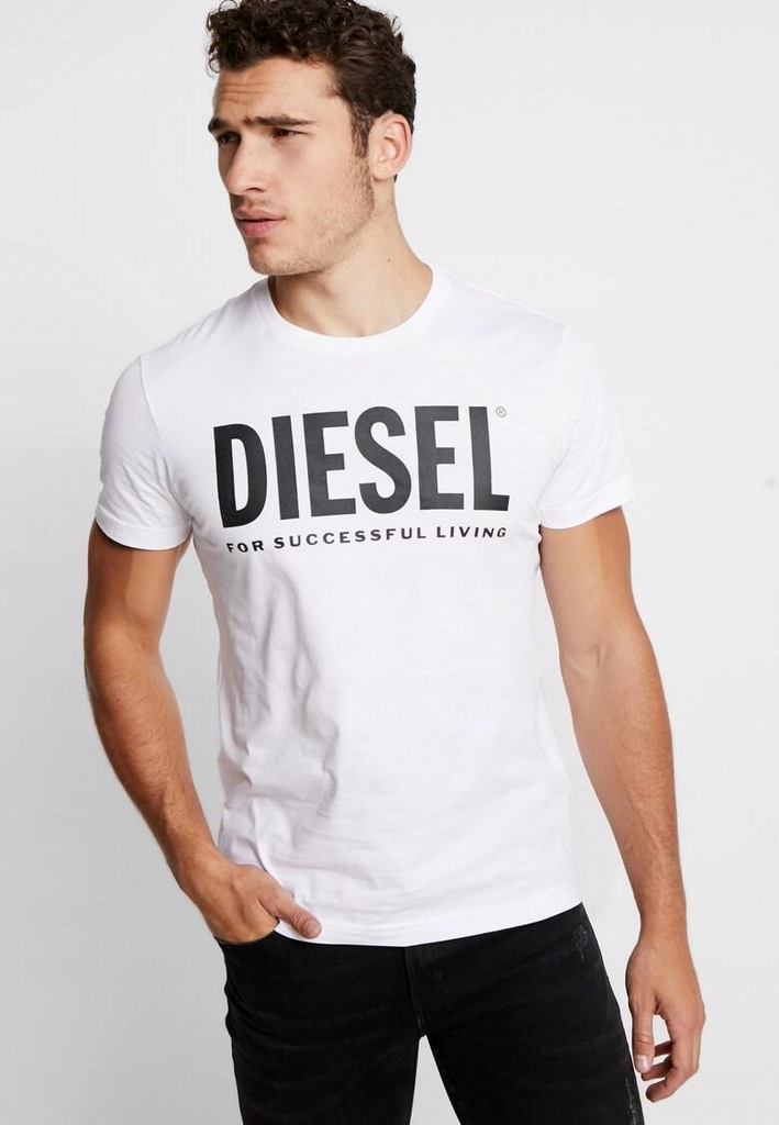 S9P102*DIESEL BIAŁY T-SHIRT MĘSKI Z LOGO M K00