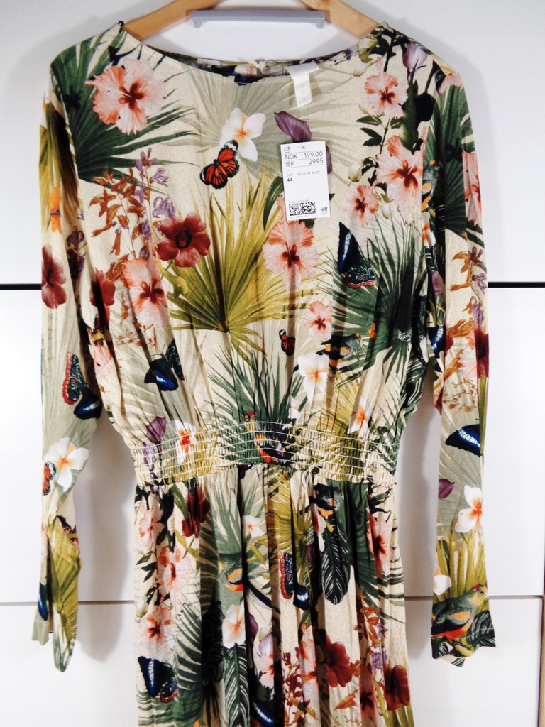 H&M piękna sukienka Tropical wiskoza Nowa 44