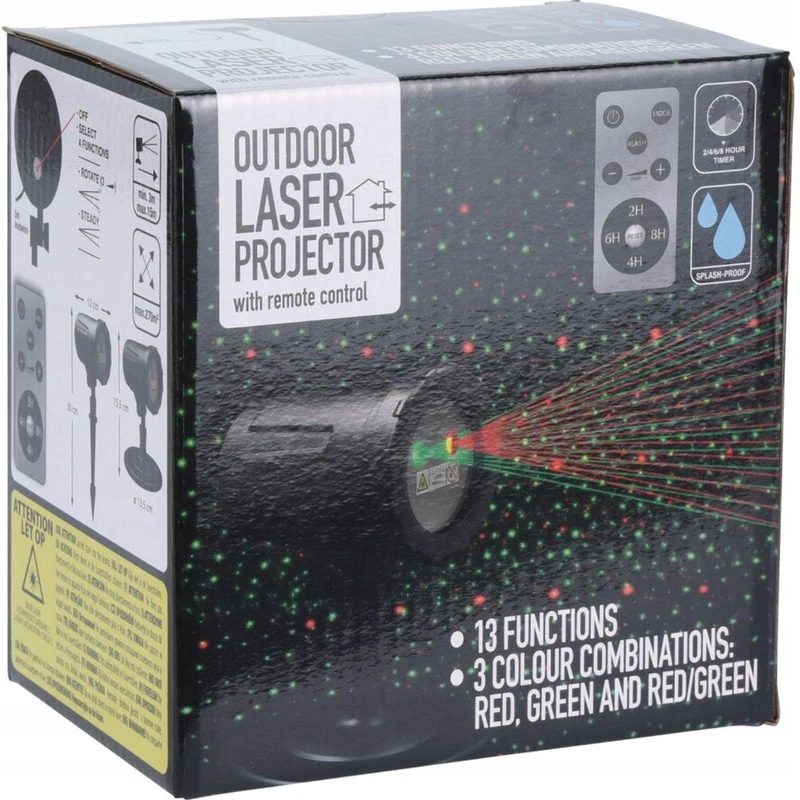 PROJEKTOR RZUTNIK LASEROWY 13 FUNKCJI Z PILOTEM