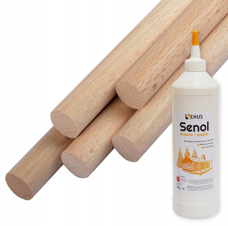 Kołek bukowy bukowe 50cm x 10mm 10szt + klej wikol