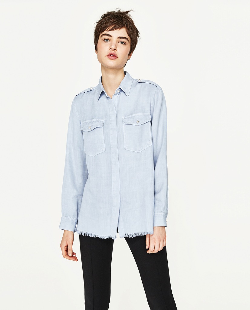 Koszula jeansowa z frędzlami błękitna ZARA M