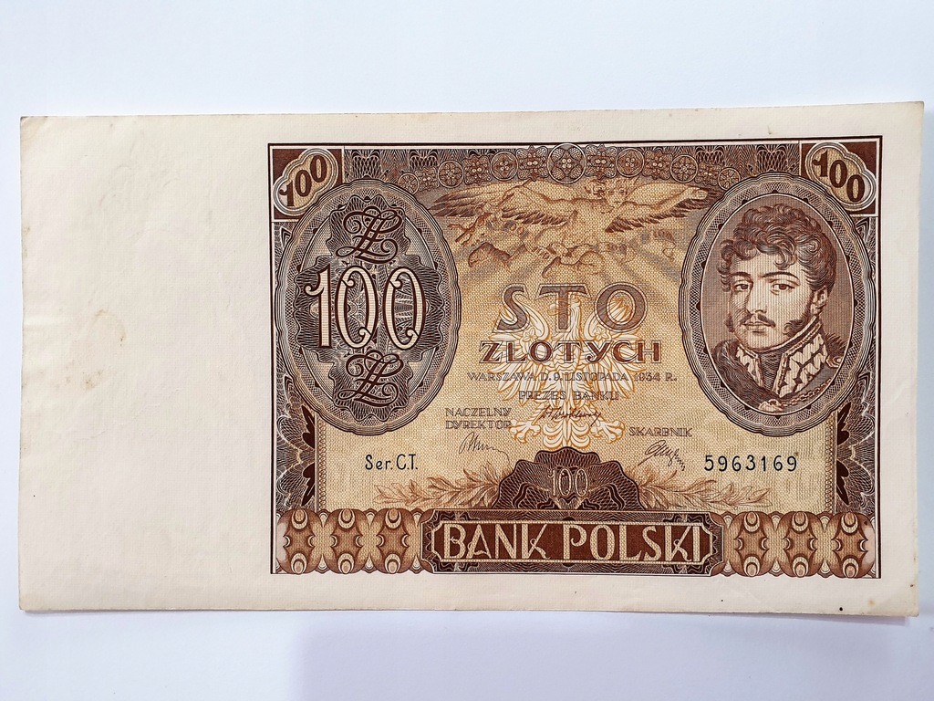 ŁADNY BANKNOT 100 ZŁ 1934 NO1