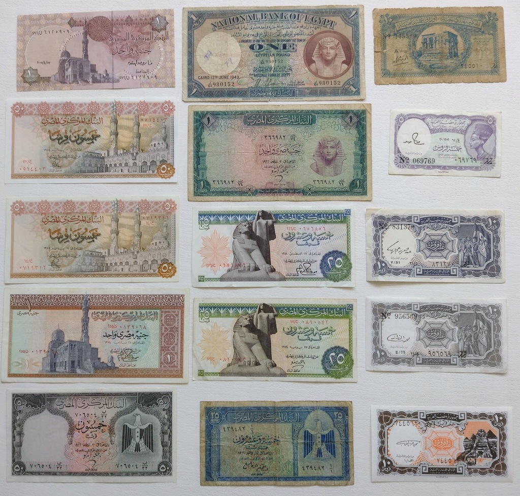 Zestaw banknotów 15 szt. Egipt Rzadsze !!!!