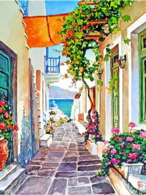 Obraz Malowanie po numerach Uliczka Santorini Grecja 40x50 +GRATIS