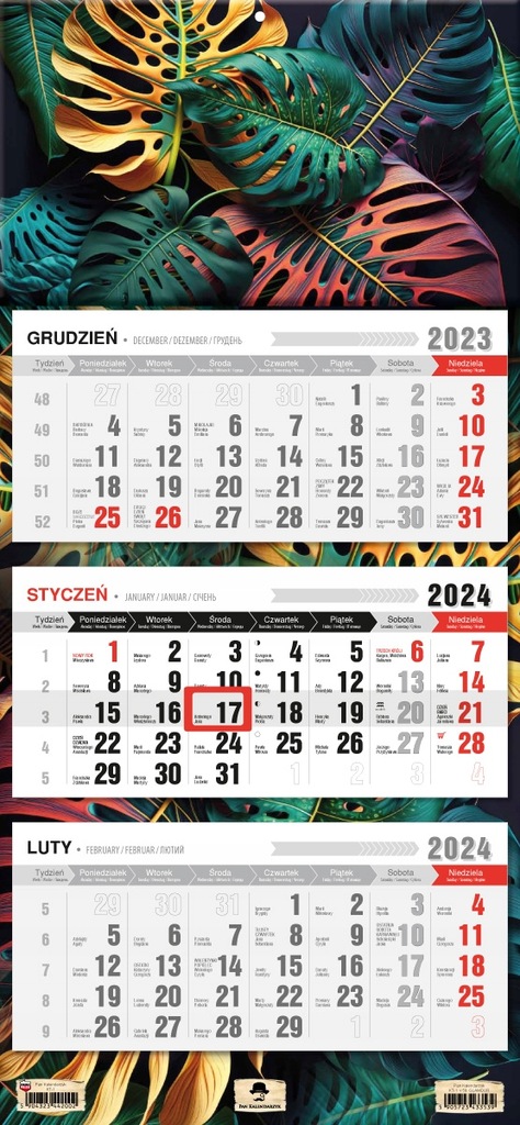 Kalendarz ścienny TRÓJDZIELNY 2024 GLAMOUR