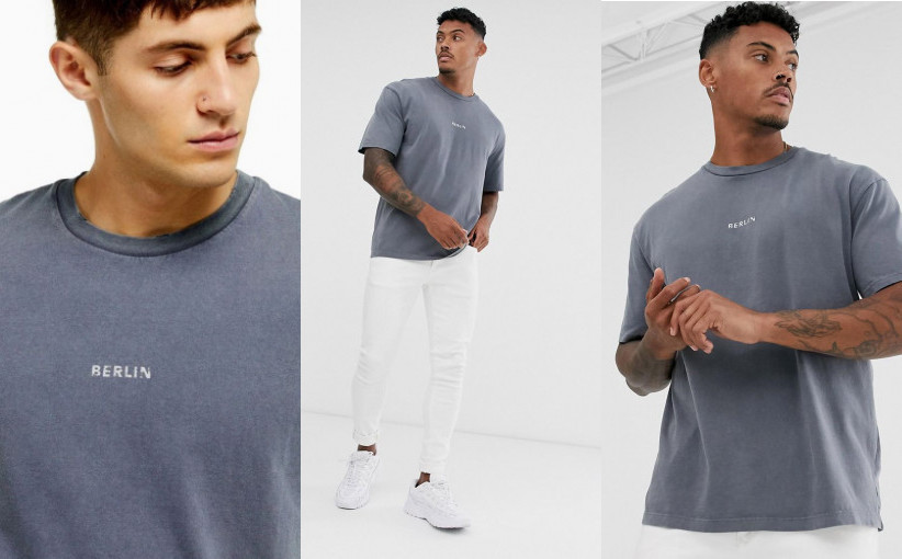 Q8E103*TOPMAN T-SHIRT MĘSKI Z NAPISEM SZARY XS P01