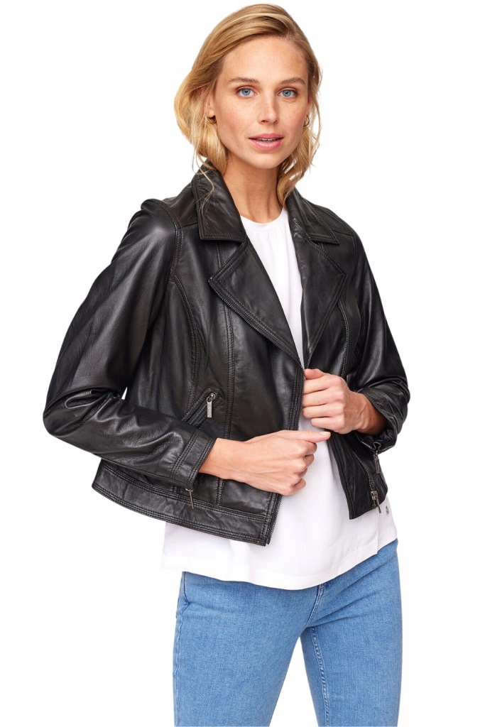 Kurtka TAMARIS ANJAR damska skórzana ramoneska czarna skóra owcza r. M / 38