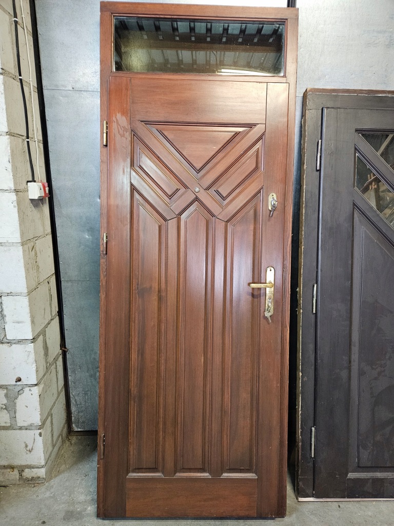 DRZWI Zewnętrzne Drewniane Sosnowe z Naświetlem Wejściowe 90x238cm