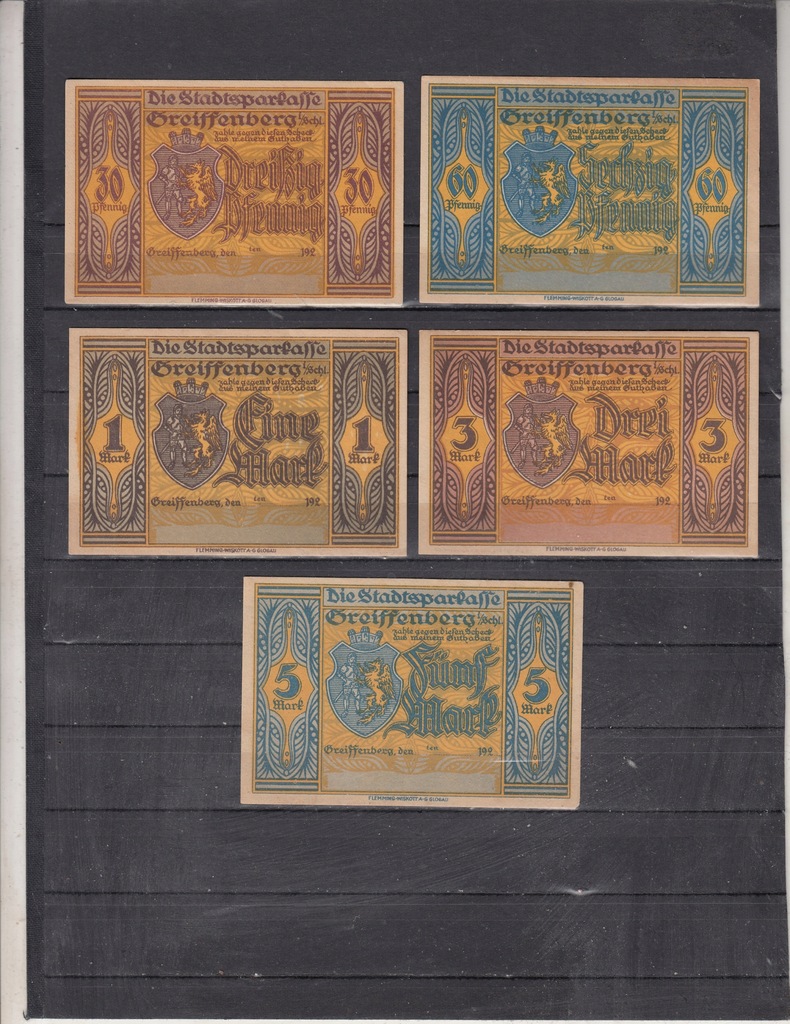 Gryfow Slaski kompletna seria 5 sztuk 1920 UNC