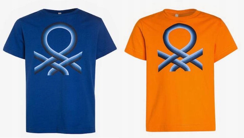 Benetton dwa T-shirty z logo pomarańcz/kobalt 1