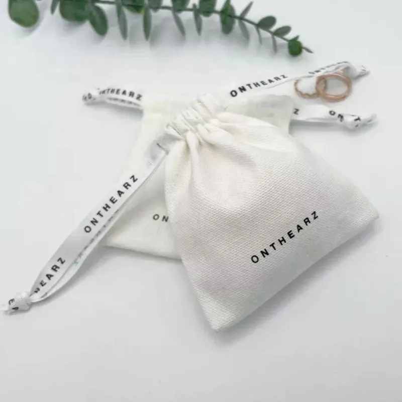 Custom Logo Ribbon Cotton Gift Bags 8x10cm 9x12cm 10x15cm Watch Perfume