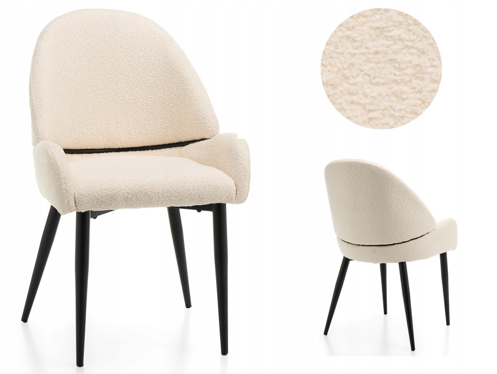 KRZESŁO TAPICEROWANE SZENILOWE BOUCLE JASNOBEŻOWE GLAMOUR DO SALONU BERGAMO