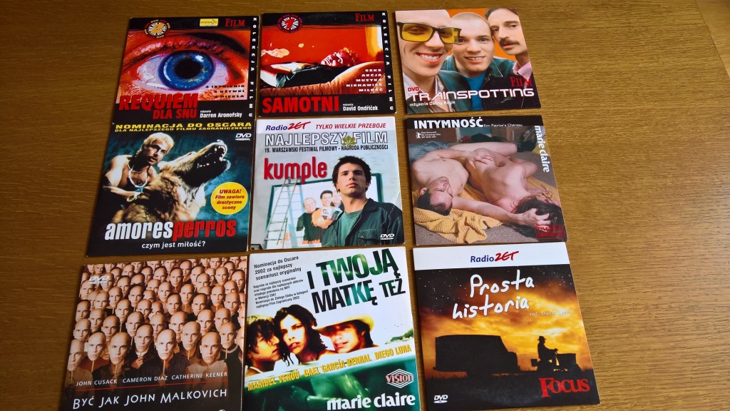 9 FILMÓW DVD- Trainspotting, Requiem dla snu i in.