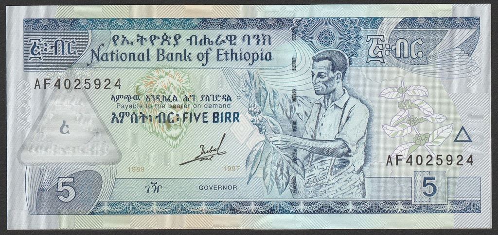 Etiopia - 5 birr - 1997 - stan bankowy UNC