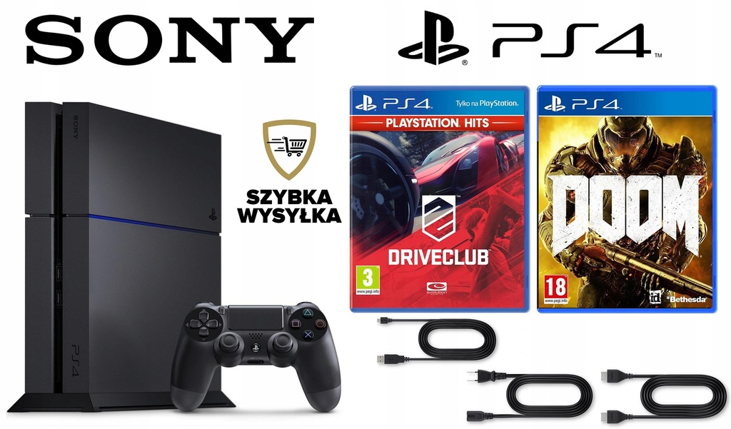 PS4 Fat 1TB + 2 gry + pad DualShock + hdmi = SKLEP
