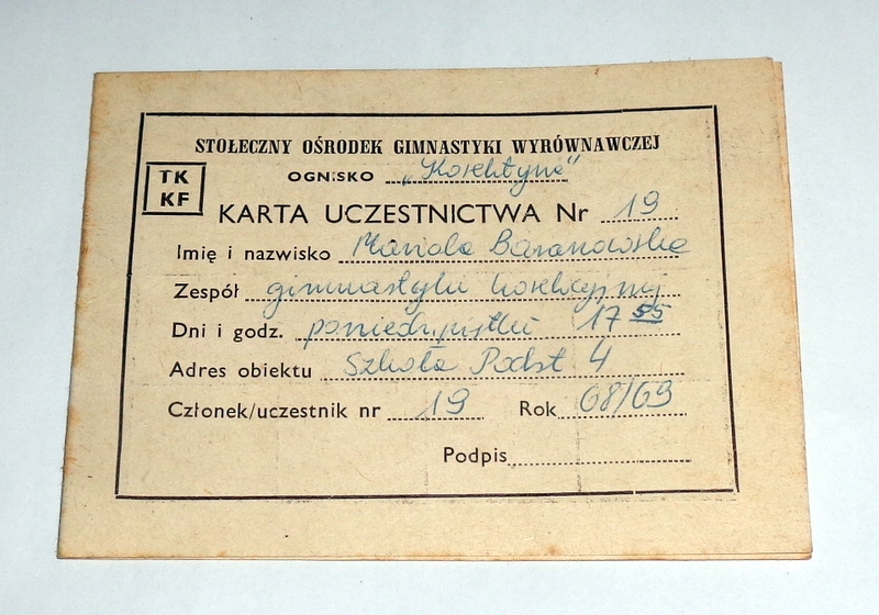 Karta Uczestnictwa TKKF KOREKTYWA 1968r.