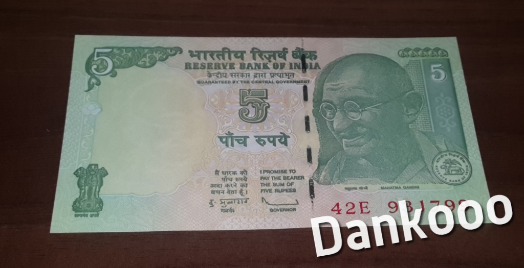 Indie 5 rupees 2010 r UNC Gandhi Banknoty Świata