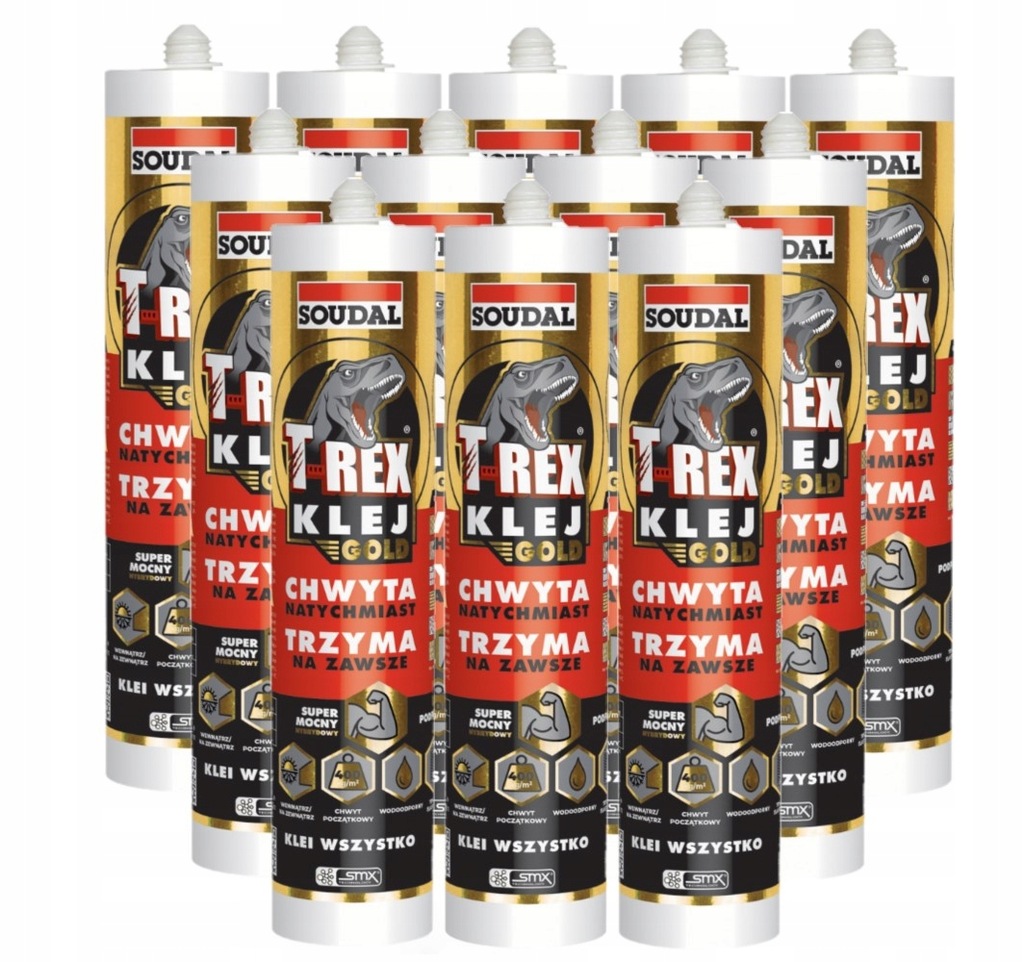 12 x SOUDAL T-REX GOLD KLEJ MONTAŻOWY