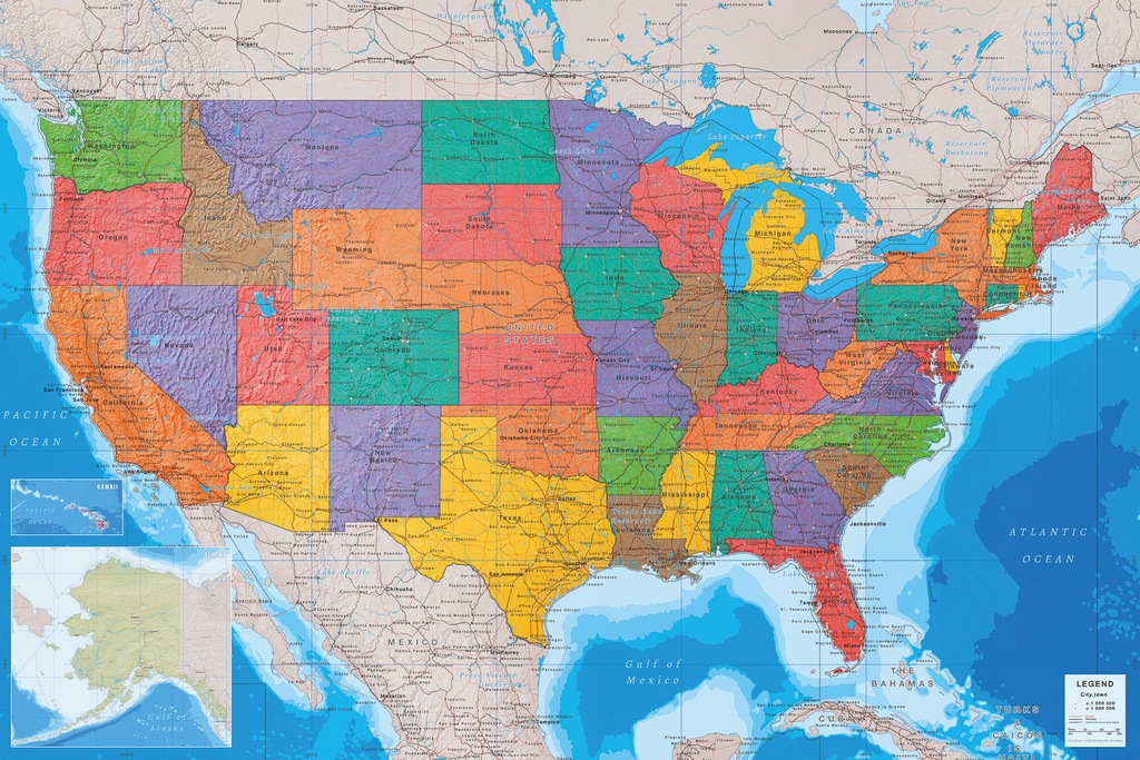Stany Zjednoczone USA Mapa - plakat 61x91,5 cm