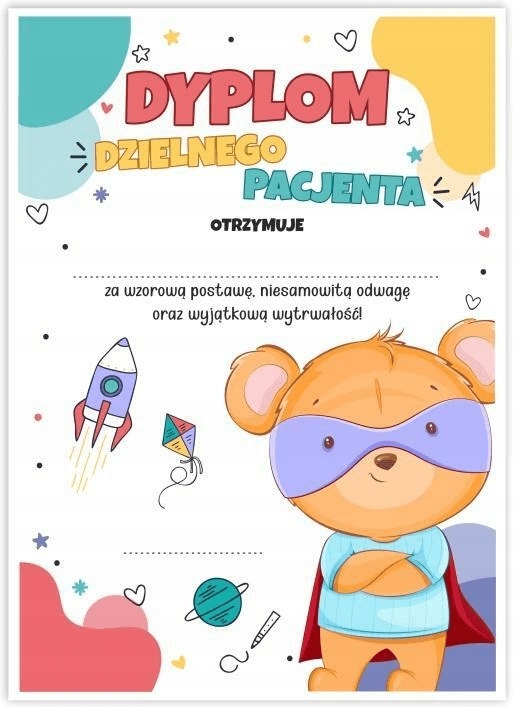 Dyplom A4 dzielnego pacjenta - Super Miś