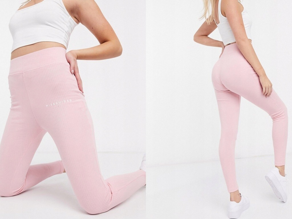 Missguided Różowe prążkowane legginsy L