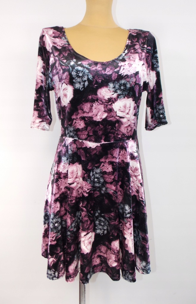 sukienka NEW LOOK elegancka welur kwiaty ŚWIĘTA 38
