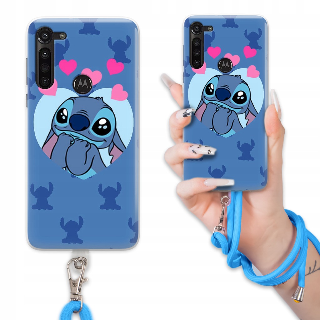 ETUI + BLUE SZNUREK Do MOTOROLA G8 POWER LITE Case Quick LILO STICH Wzory