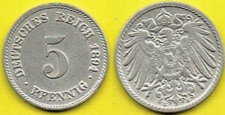 NIEMCY 5 Pfennig 1894 r. E