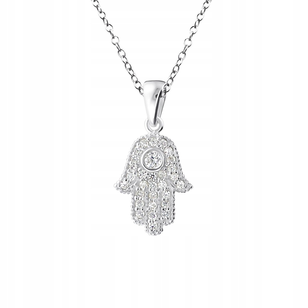 Hamsa z Cyrkoniami Srebrny Naszyjnik symbol