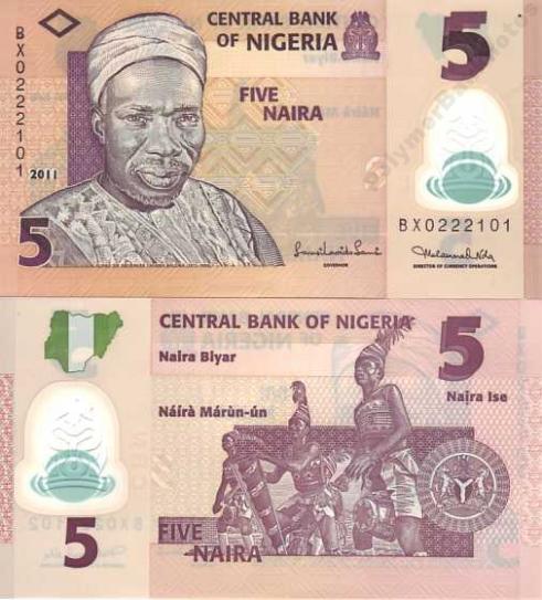 ~ Nigeria 5 Naira P-38c 2011 POLIMER UNC Sign C