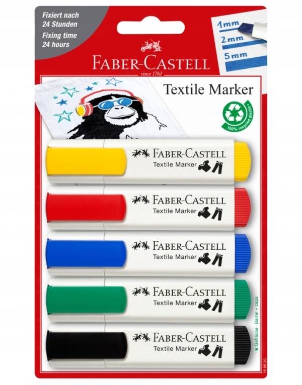 Markery do tkanin Faber-Castell - 5 kolorów podst