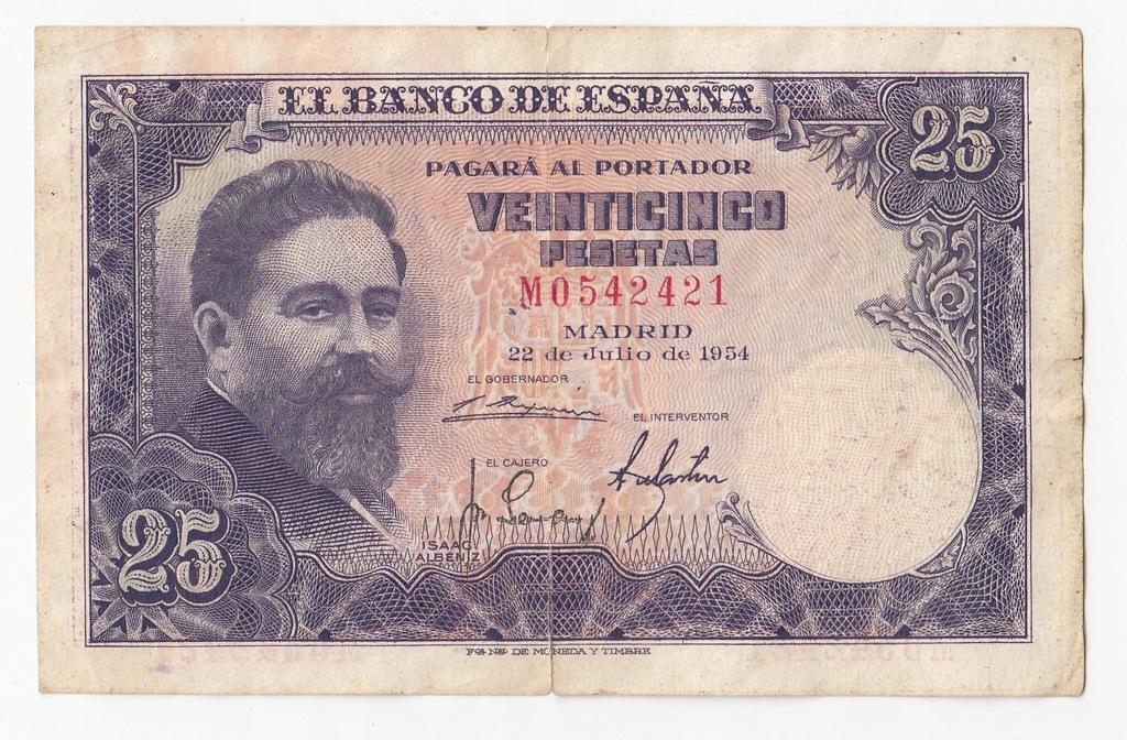 Hiszpania 25 pesetas 1954, st. 4