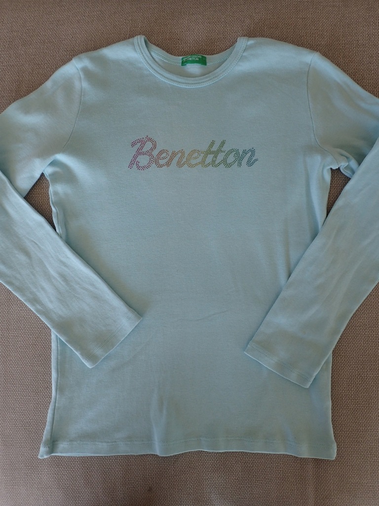 Benetton miętowa bluzeczka błyszczące logo 140 cm