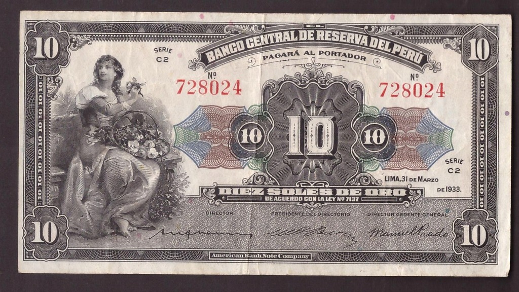 Peru - banknot - 10 Soli 1933 rok