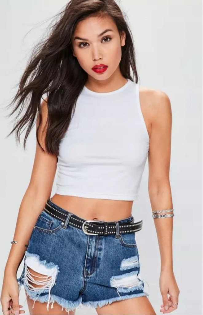 *NEW LOOK* BLUZKA CROP TOP BIAŁY PRĄŻKOWANY 36 S