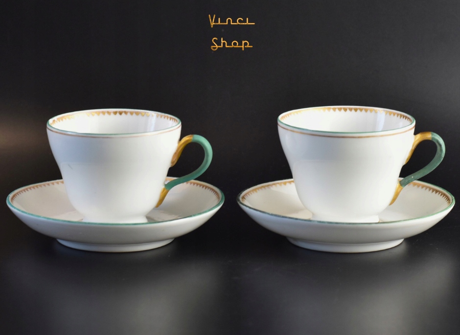 2x Filiżanka zielone uszko F&M Fischer & Mieg Bohemia 19 w.
