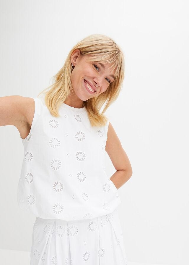 TOP Z BAWEŁNY ORGANICZNEJ Z HAFTEM BIAŁY 1R7C05 Bonprix 40